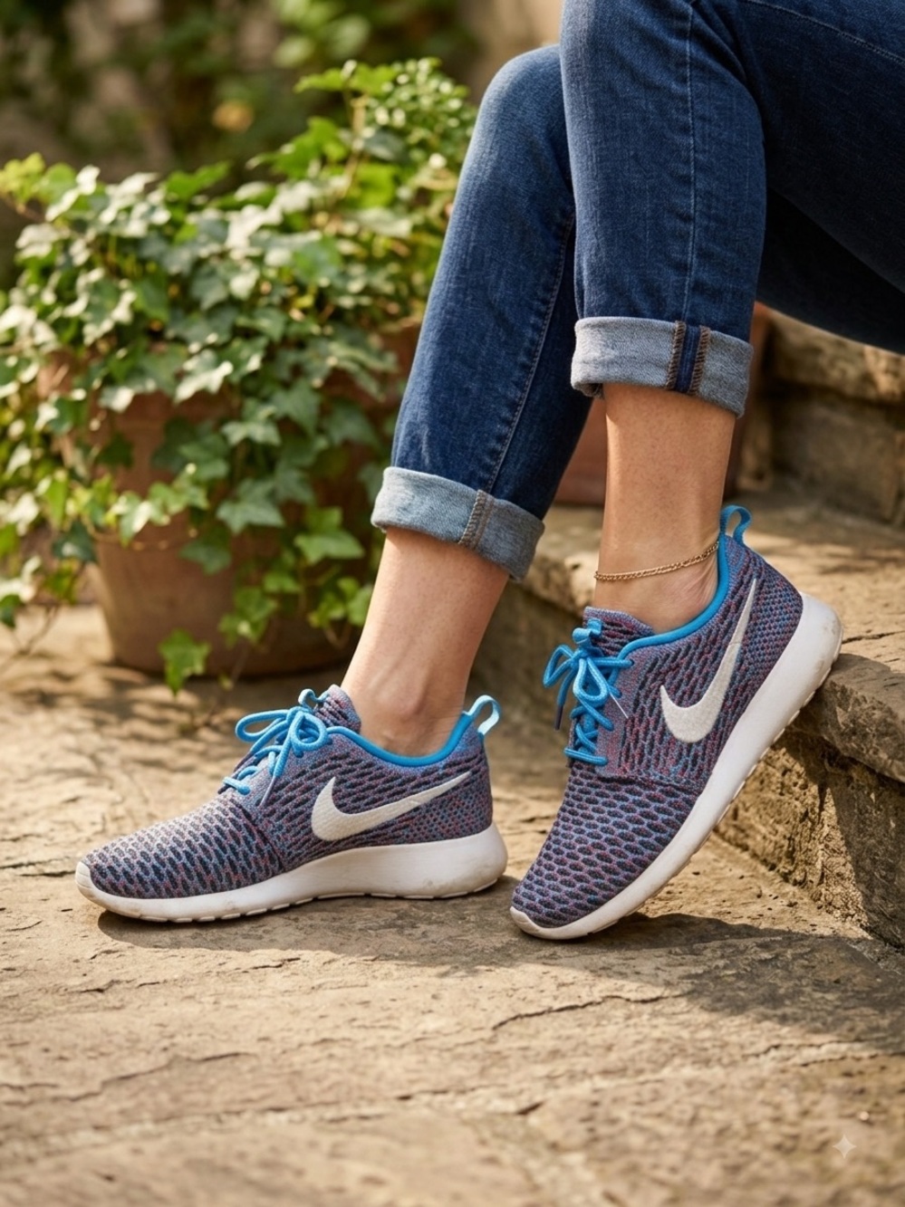 Nike Roshe One Flyknit Women's Size 5.5 Photo Blue Running Shoes 704927-404